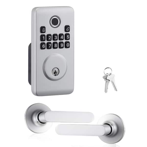 Fingerprint Door Lock Set, Silver, Electronic Biometric Deadbolt Keyless Entry Door Lock with Handle, 2025 update