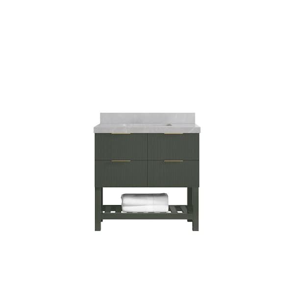 Willow Collections Catalina 36 in. Single Sink Freestanding Pewter Green Bath Vanity with Pearl Gray Qt. Top Unassembled