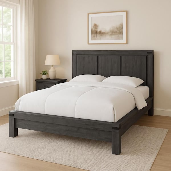 Gael Gray Wood Frame King Panel Bed with Panel Headboard