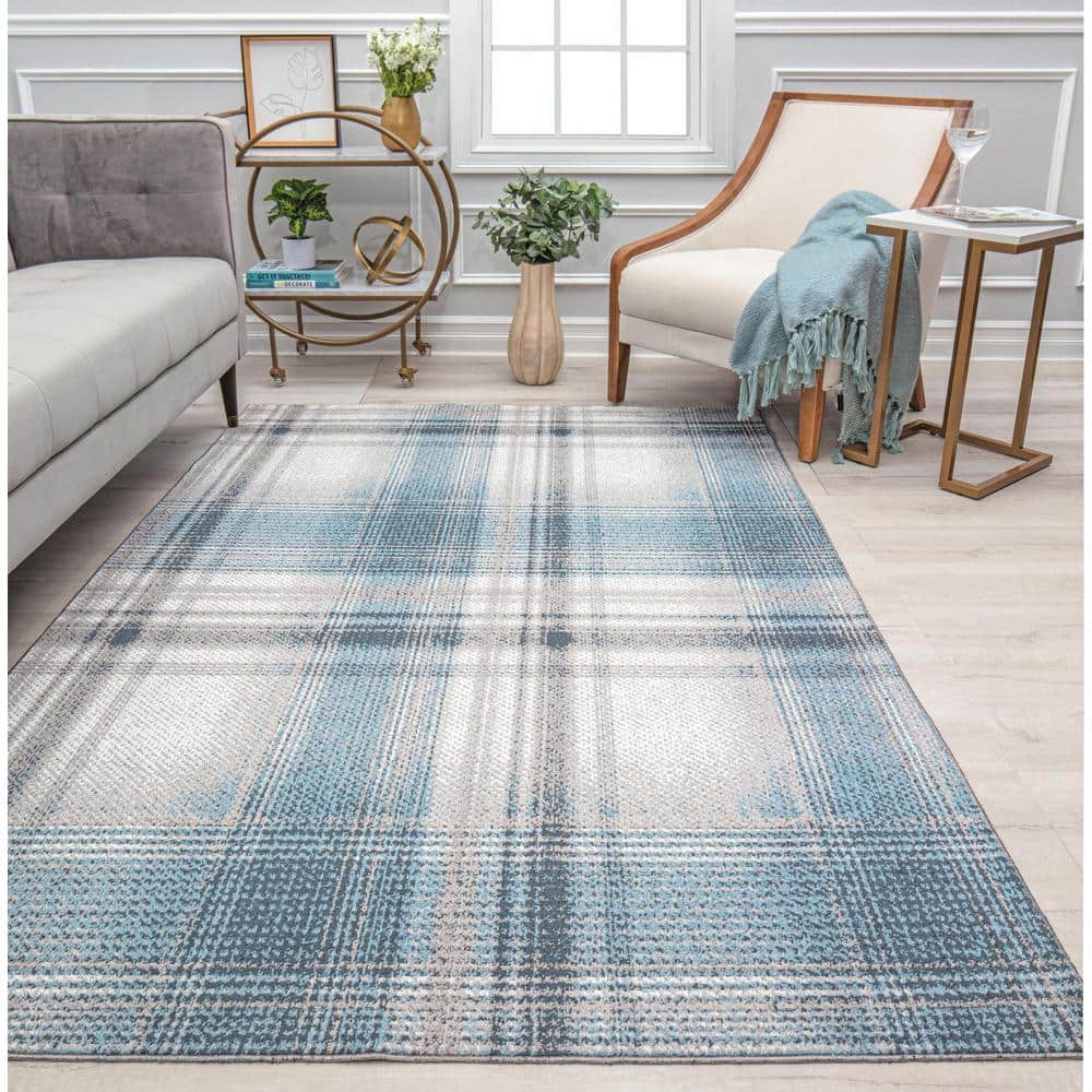 Baltic Rapids Blue Plaid Synthetic Area Rug, 8' x 10'