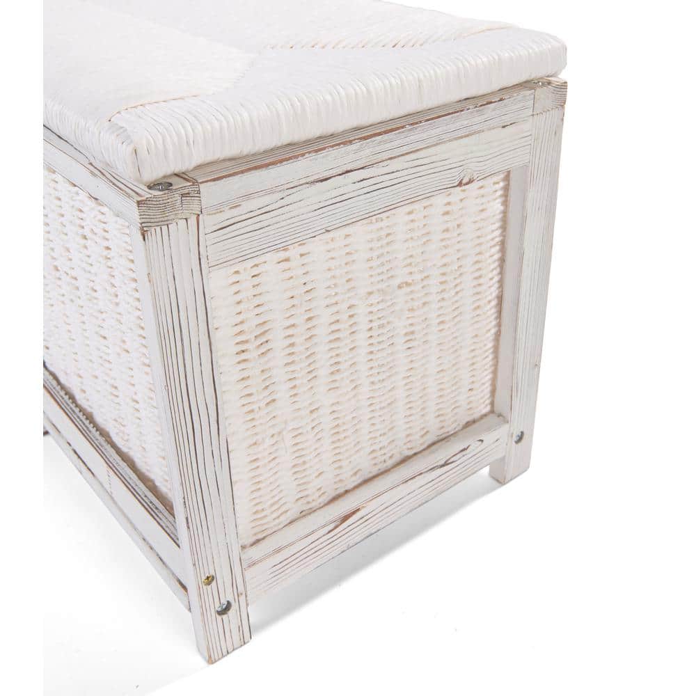 White Pine Wicker-Style Kid's Storage Bench with Baskets