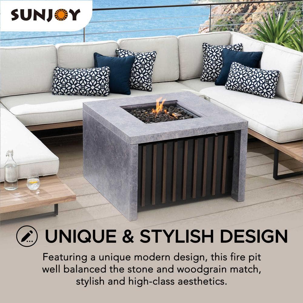 Sunjoy 38" Square Stone and Steel Propane Fire Pit Table