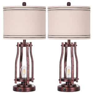 28 in. Tall Table Lamps (Set of 2) 2-Lights Bedside Nightstand Lamp with Shade Red Bronze