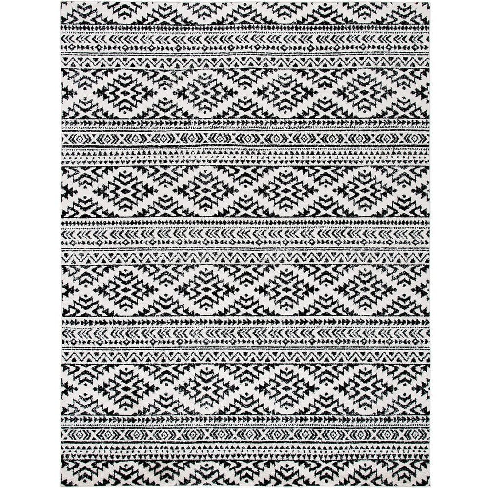 Light Black Polypropylene 8 ft. x 10 ft. Geometric Indoor Area Rug