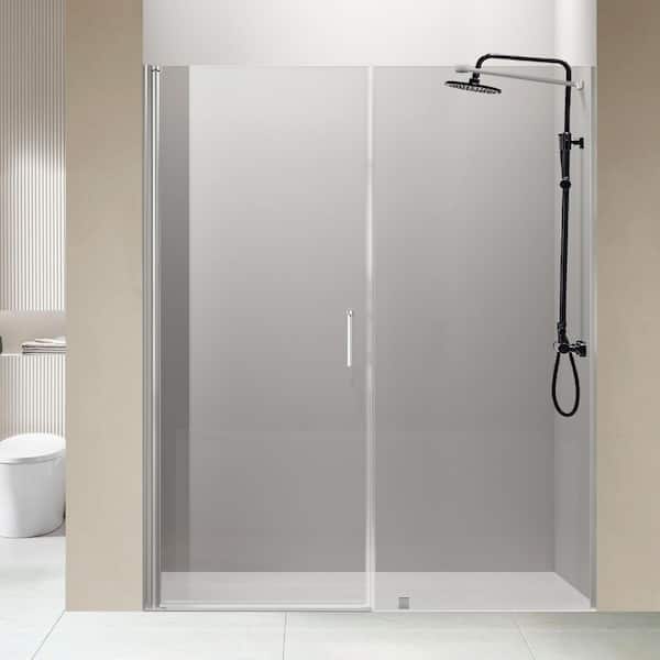60 in. W x 72 in. H Freestanding Single Sliding Frameless Shower Enclosure in Brushed Nickel Finish