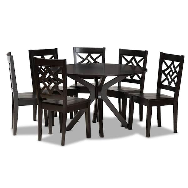 Miela 7-Piece Dark Brown Dining Set