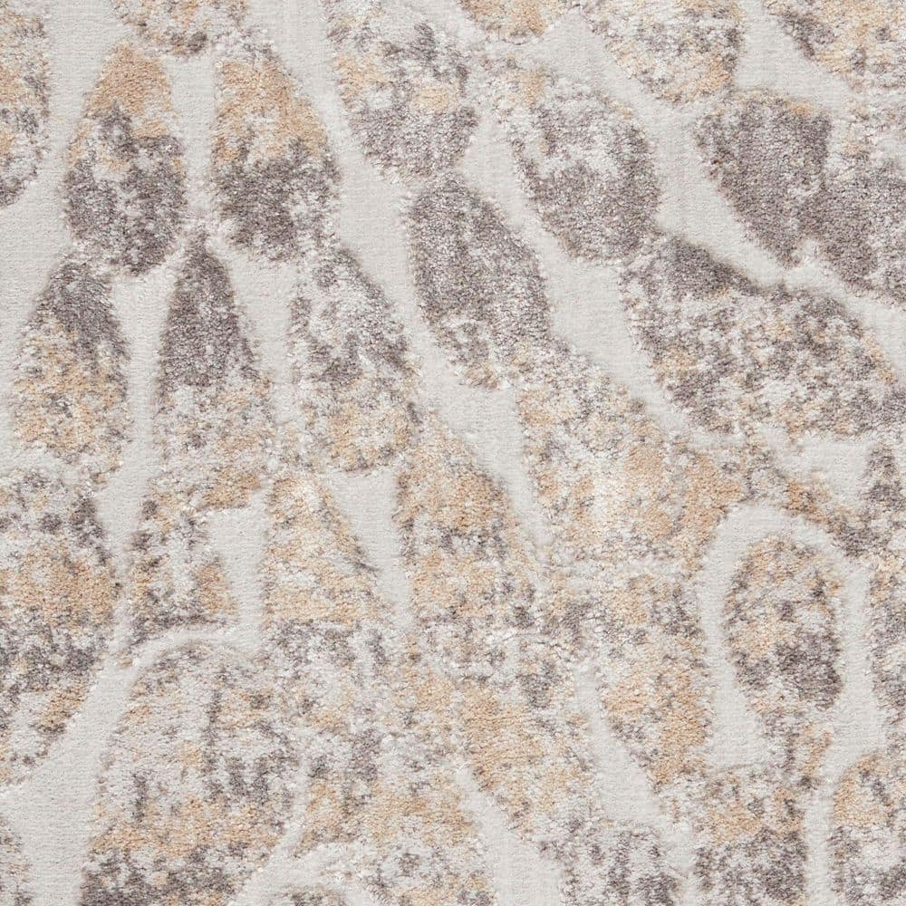 Elegant Ivory Abstract Hand-Knotted Viscose Runner Rug