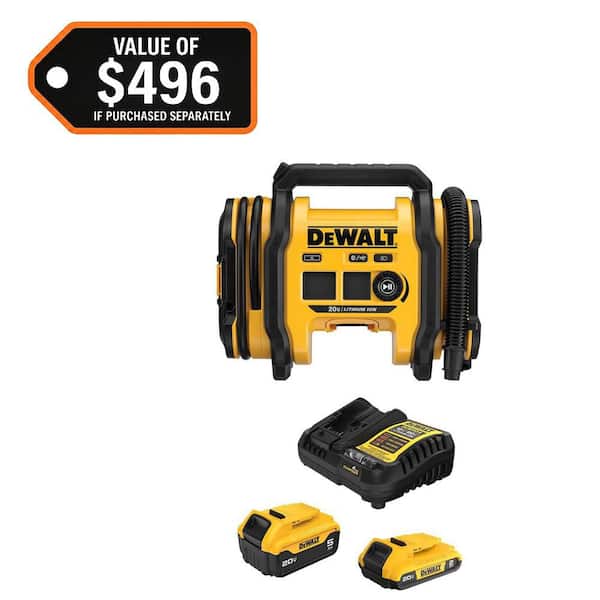 20-Volts MAX Lithium-Ion Cordless Electric Portable Inflator with 20-Volts MAX 5. 0Ah and 2. 0Ah Batteries and Charger