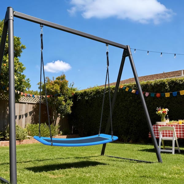 Blue 60 in. Steel Frame Platform Swing with 2 Tree Straps, 700 lbs