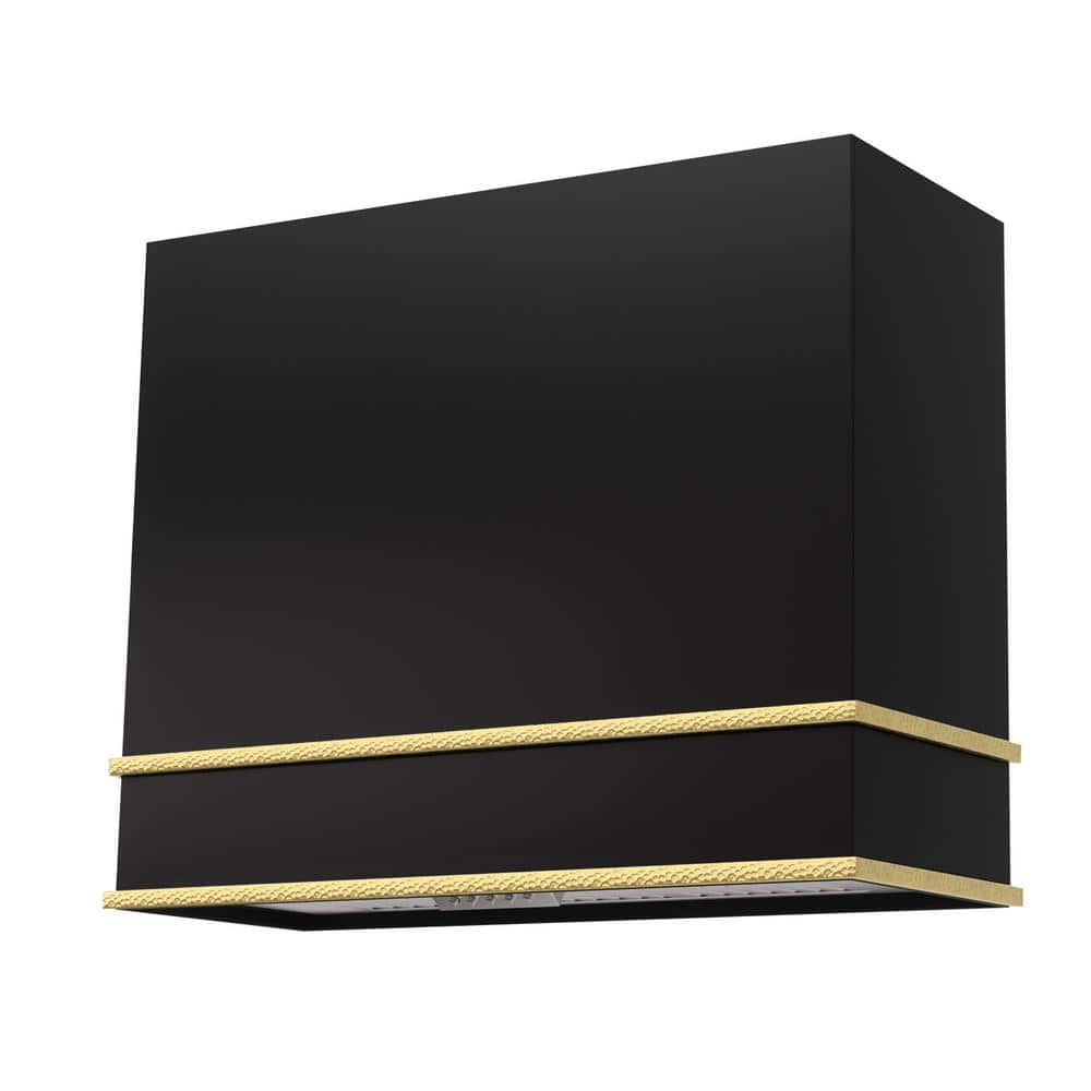 36 in Stainless Steel Range Hood with Powerful Vent Motor, 600 CFM, 3-Speed, Wall Mount, in Black with Gold