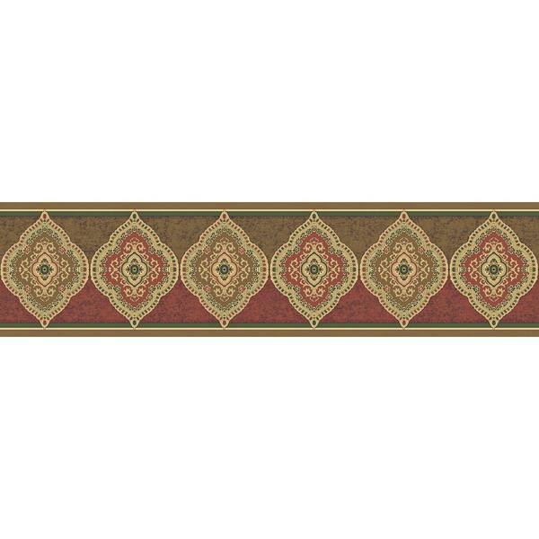 The Wallpaper Company 8 in. x 10 in. Red and Brown Earth Tone Traditional Paisley Border Sample-DISCONTINUED