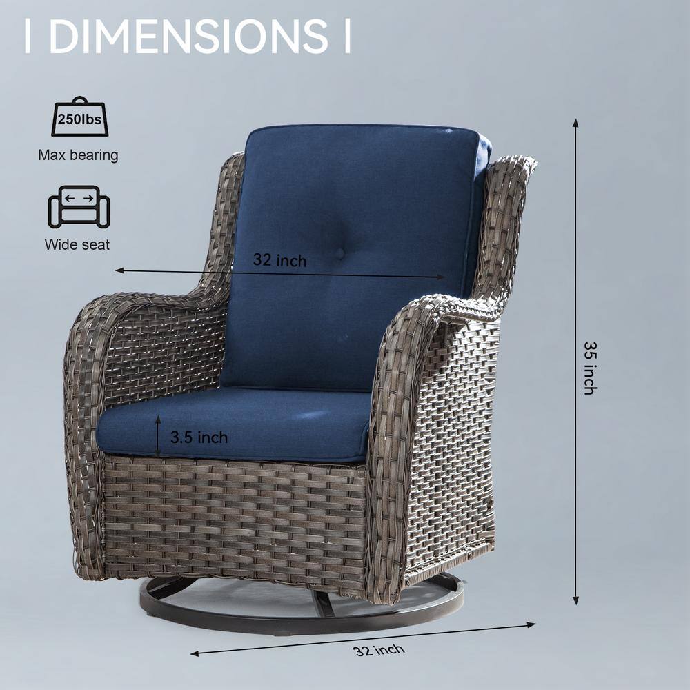 Modern Blue Cushioned Steel Rocking Armchair Set