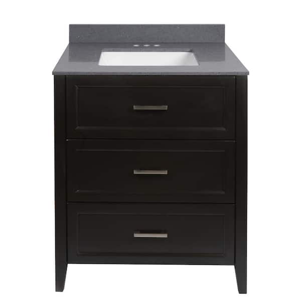 Amluxx Capri 31 in. W x 22 in. D Bath Vanity in Espresso with Quartz Stone Vanity Top in Galaxy Gray with White Basin