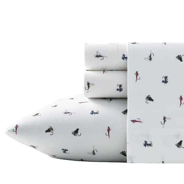 Eddie Bauer Fishing Flies 4-Piece Multi-Colored Wildlife 200-Thread Count Cotton Percale King Sheet Set