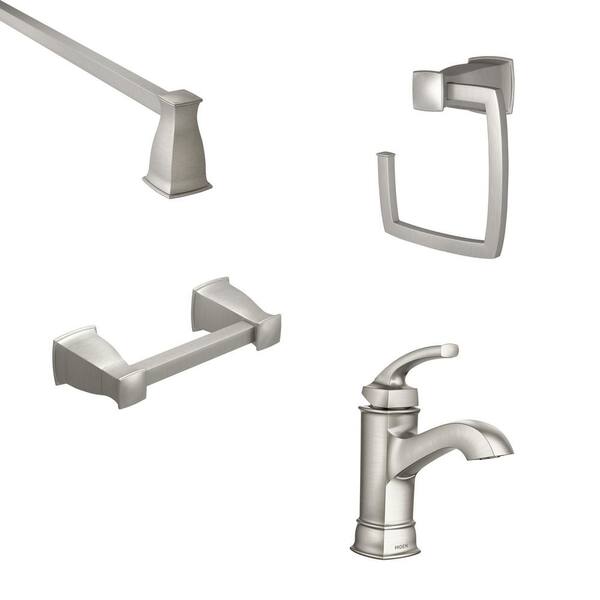 Moen Hensley Single Hole Single Handle Bath Faucet With 3 Piece Hardware Set In Spot Resist Brushed Nickel 18 In Towel Bar 84414mn Sm3pc18 The Home Depot