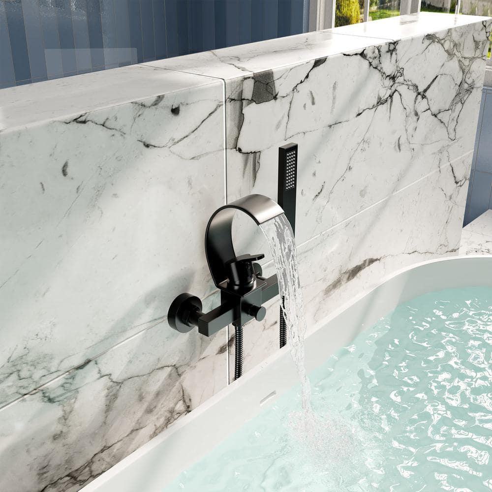 Black Brass Wall-Mount Tub Kit with Handheld Shower