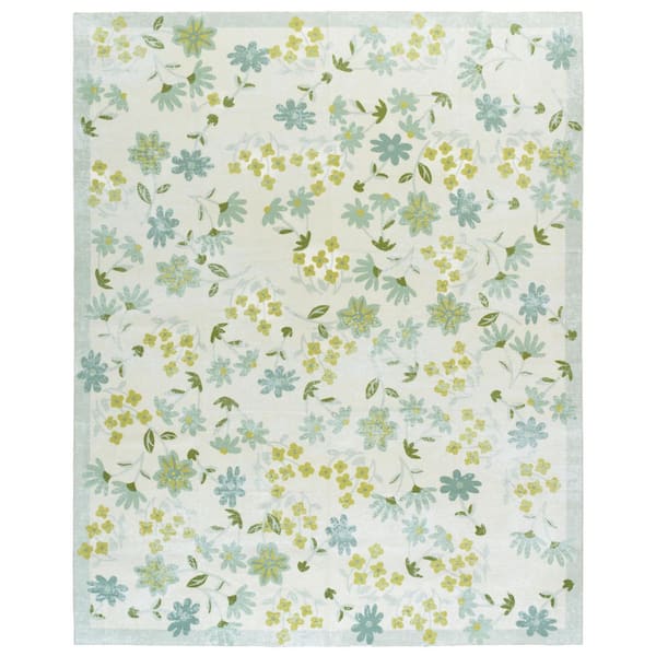 Martha Stewart Washable Beige/Light Green 9 ft. x 12 ft. Machine Washable Floral Modern Area Rug