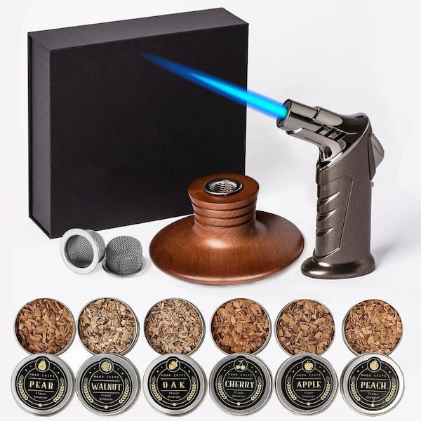Cocktail Smoker Kit with Torch and 6 Wood Chips Assorted Colors Wood Bar Tool for Whiskey Bourbon Old Fashioned