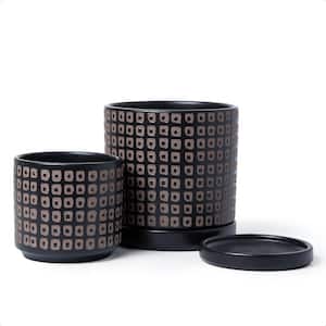Contemporary 6 in. L x 6 in. W x 6 in. H Black Ceramic Round Indoor Planter (2-Pack)