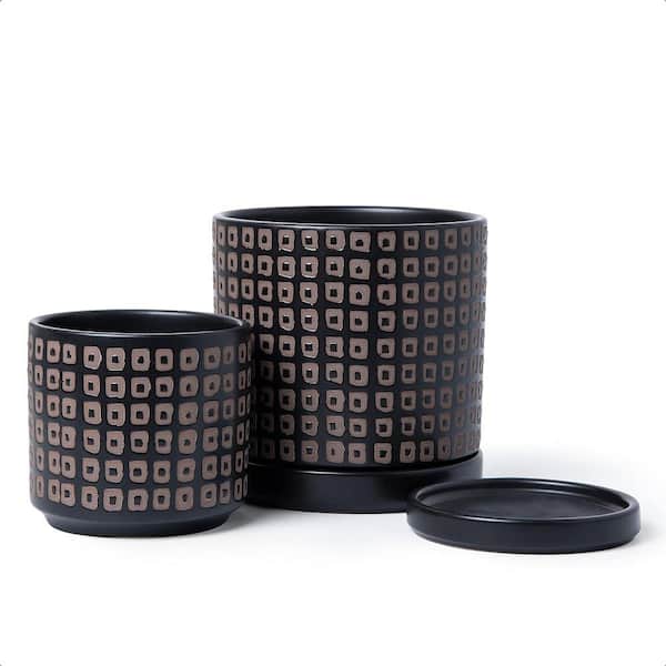 ITOPFOX Contemporary 6 in. L x 6 in. W x 6 in. H Black Ceramic Round Indoor Planter (2-Pack)