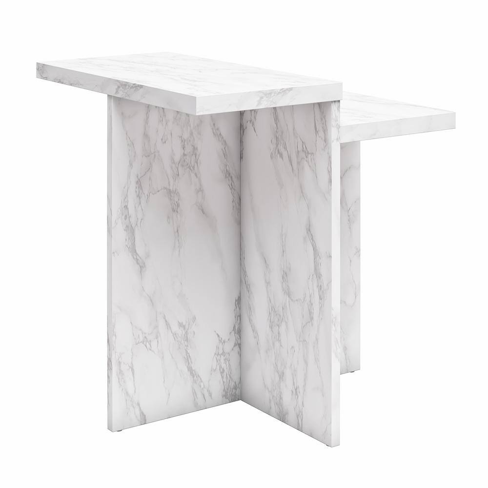 Brielle White Faux Marble Rectangular End Table