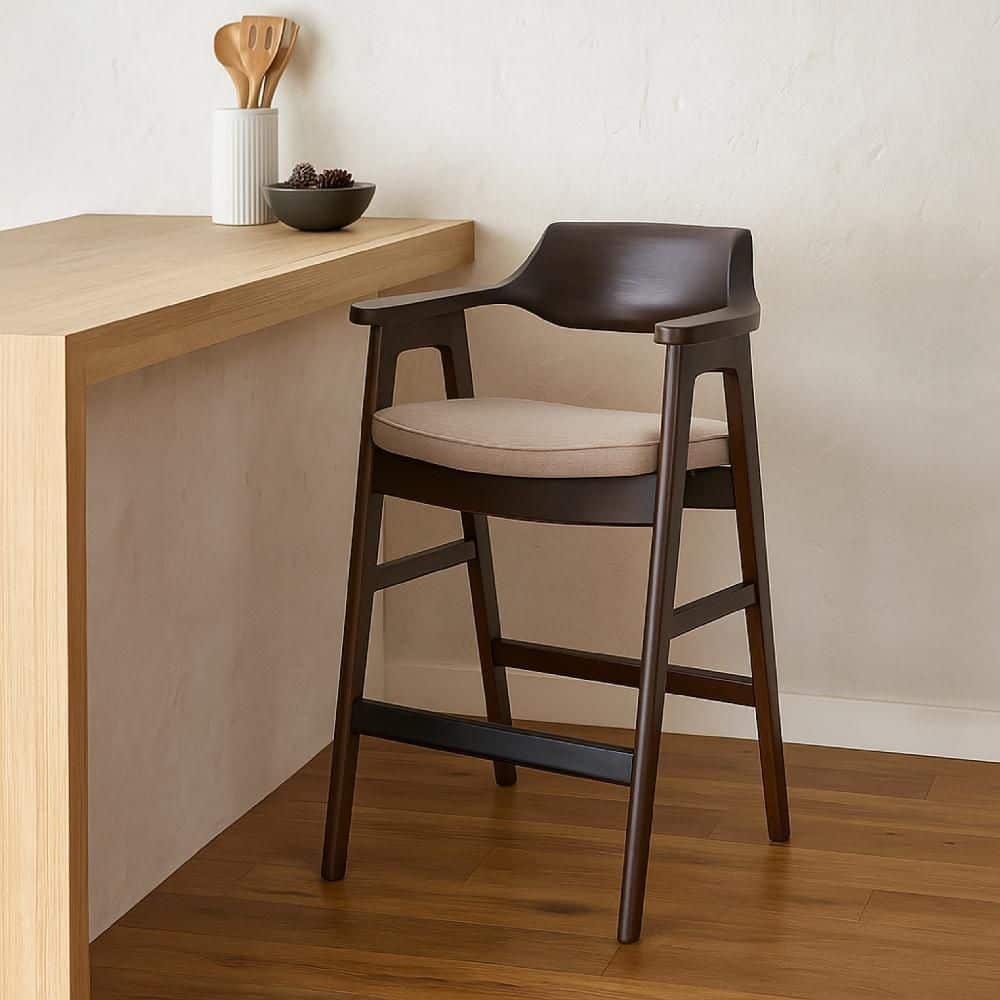 Zsy 40 in. H Java Brown and Sand White Low Back Wood Bar Stool Chair with Fabric Seat price history on PriceWatchPro