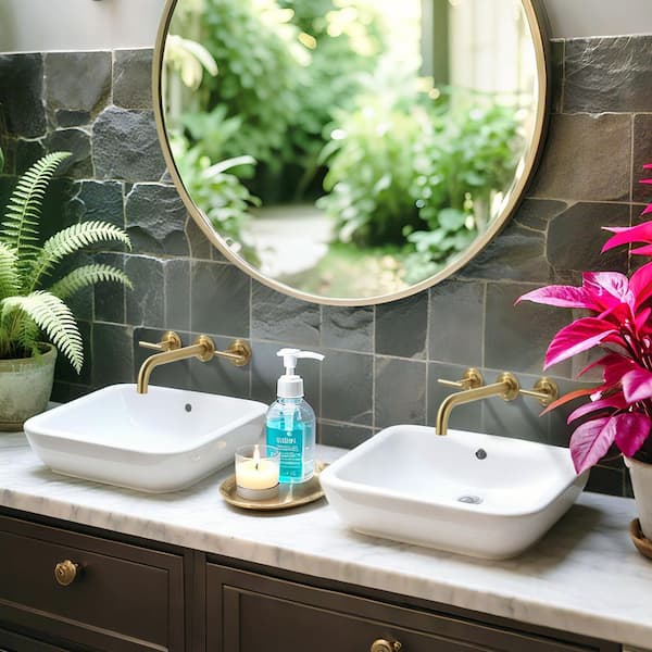Double Handle Wall Mounted Bathroom Faucet in Gold