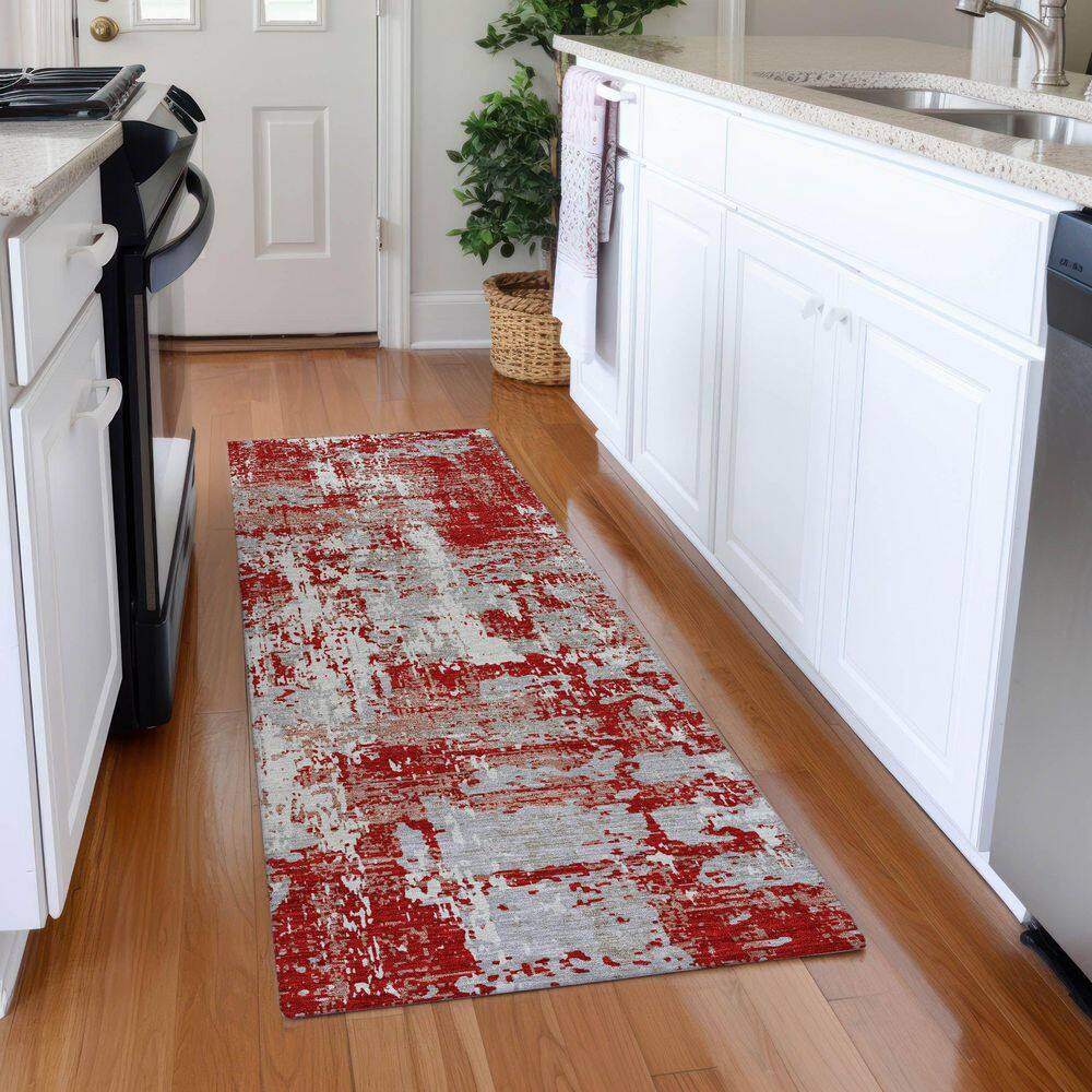 Mayfield Premium Machine Washable Abstract AMF1008 Red 2 ft. 3 in. x 7 ft. 6 in. Runner Rug price history on PriceWatchPro