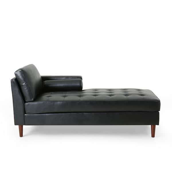 Noble House Barger Midnight Black and Espresso Tufted Chaise Lounge