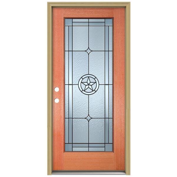 JELD-WEN 36 in. x 80 in. Lone Star Full Lite Unfinished Mahogany Wood Prehung Front Door with Brickmould and Patina Caming