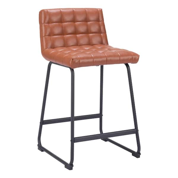 ZUO Pago 26.2 in. Solid Back Plywood Brown Frame Counter Stool with Faux Leather Seat - (Set of 2)