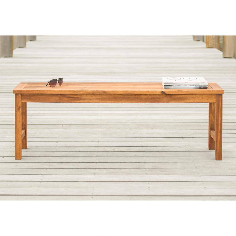 Solid Acacia Wood Outdoor Bench in Natural Brown Finish