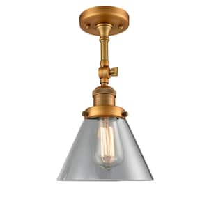Franklin Restoration Cone 7.75 in. 1-Light Brushed Brass Semi-Flush Mount with Clear Glass Shade