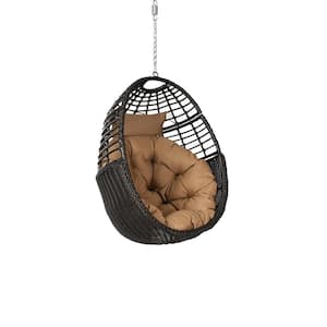 32.3 in. Dark Brown Metal Hanging Egg Chair Porch Swings with Brown Cushions (No Stand)