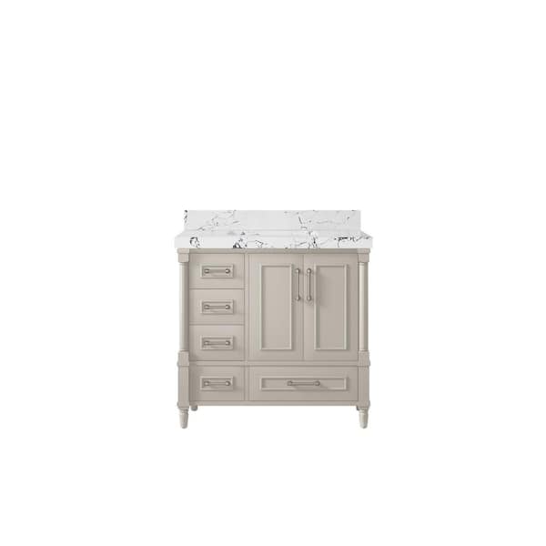 Willow Collections Hudson 36 in. W x 22 in. D x 36 in. H Single Sink Bath Vanity Center in Fine Grain with 2 in. Viola Night Quartz Top