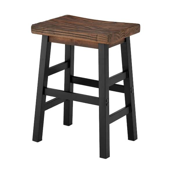Pomona 26 in. Brown Solid Wood Counter Height Stool with Metal Legs, Industrial-Style Seating Accent Furniture