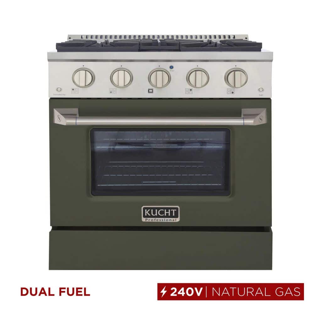 30 in. 4.2 cu. ft. 4-Burners Dual Fuel Range Natural Gas in Stainless Steel, Olive Green Oven Door with Convection Oven price history on PriceWatchPro