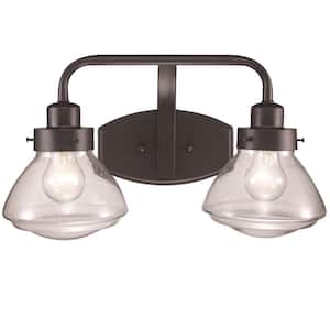 Colorado 17.5 in. 2-Light Oil Rubbed Bronze Bathroom Vanity Light Fixture with Seeded Glass Schoolhouse Shades