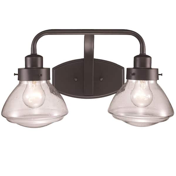 Bel Air Lighting Colorado 17.5 in. 2-Light Oil Rubbed Bronze Bathroom Vanity Light Fixture with Seeded Glass Schoolhouse Shades