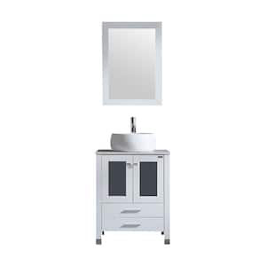 24 in. W x 22 in. D x 30 in. H Single Bath Vanity Set in White with White Ceramic Vanity Top with White Basin and Mirror