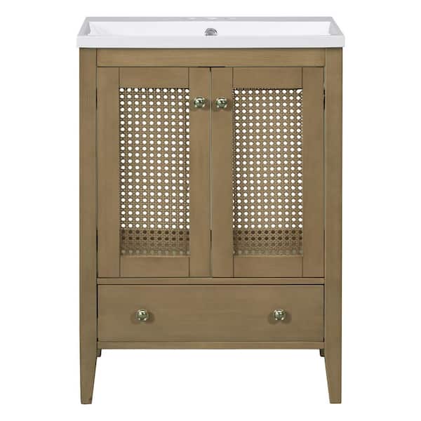 Boosicavelly 24 in. W x 18 in. D x 34 in. H Single Sink Freestanding Bath Vanity in Natural with White Ceramic Top