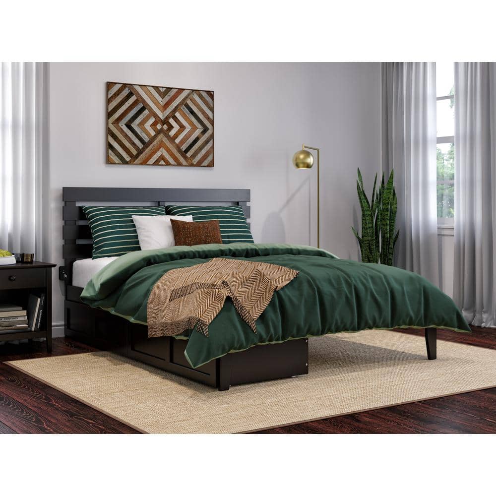 Espresso Wood Queen Bed with Storage Drawers and Slats