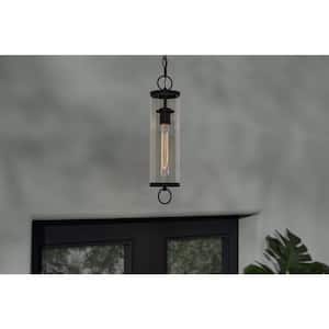 Citrin 19.25 in. 1-Light Black Hanging Outdoor Pendant Light Fixture with Clear Glass