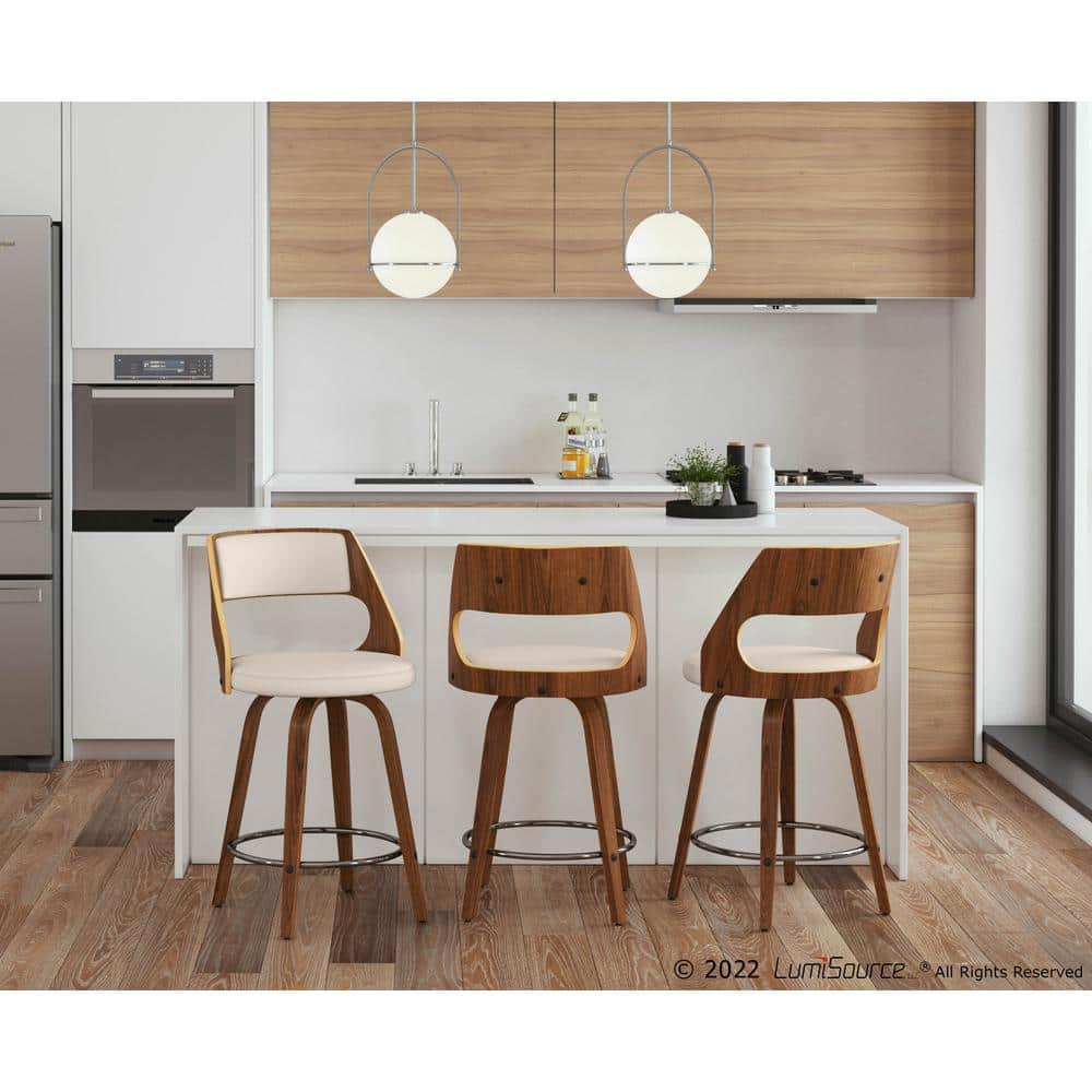Cecina 18.5'' Cream Walnut Mid-Century Modern Swivel Counter Stool