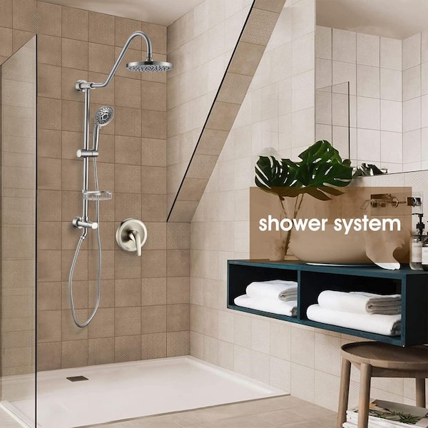 Shower System, Wall Mounted Shower Faucet Set for Bathroom with High  Pressure 12 Stainless Steel Rain Shower head and 5-Setting Handheld Shower  Set, 2 Way Shower Valve Kit, Brushed Nickel 