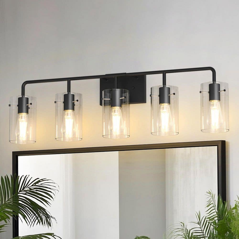 34 in. 5-Light Black Bathroom Vanity Light with Clear Glass Shade Modern Wall Sconce for Over Mirror Lighting price history on PriceWatchPro