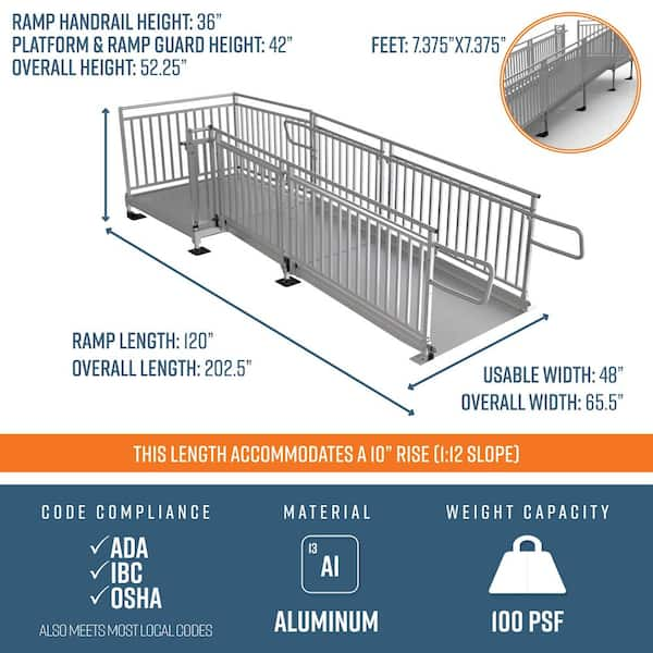 EZ-ACCESS Pathway HD Code Compliant Wheelchair Ramp Kit, 10' x 48W, Guards, 3/pk