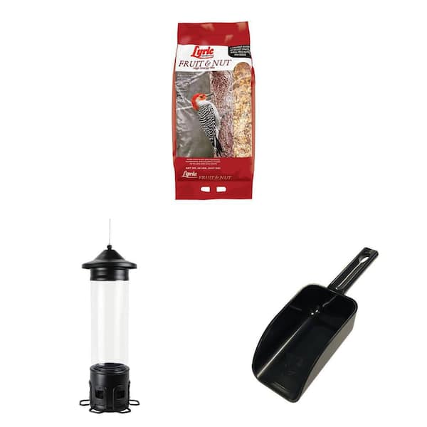 3.5 in. Poly Hand Scoop, Squirrel Shield Pro Metal Feeder 4.0 qt. and 20 lbs. Fruit and Nut Wild Bird Mix Combo