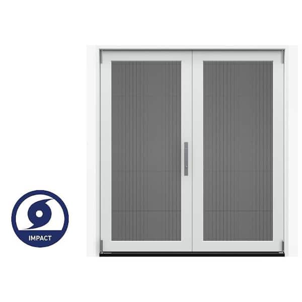 60 in. x 80 in. F4500 Left-Hand White Fiberglass 2-Panel Folding Patio Door w/Low-E Impact Glass, Steel Handle, Screen