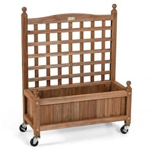 32 in. Natural Firwood Planter Box with Trellis and Wheels for Climbing Plant
